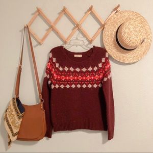 Hollister Burgundy Fair Isle Knit Christmas sweater Size Small S